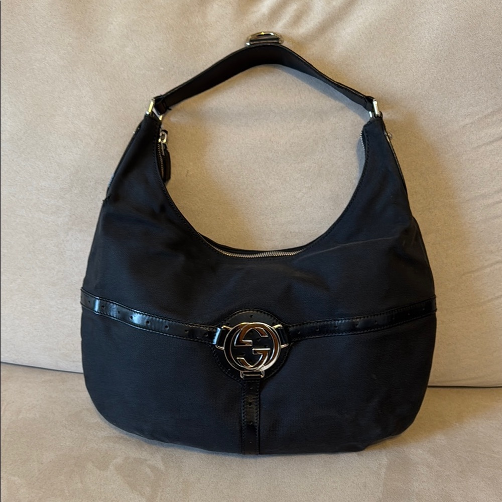Gucci Black Hobo Bag with Silver Hardware